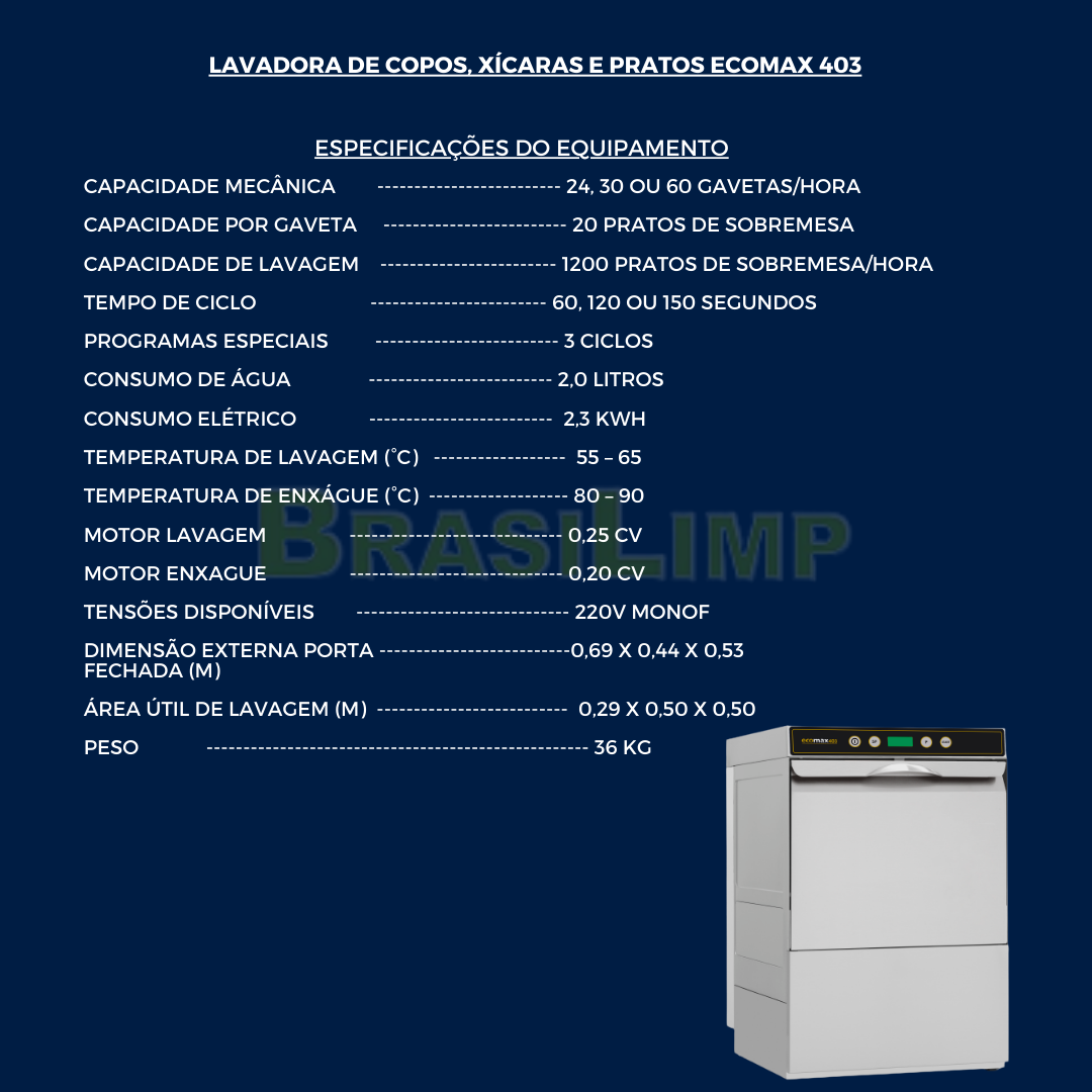 Lavadora de Copos, Xícaras e Pratos Ecomax 403 - Imagem 2